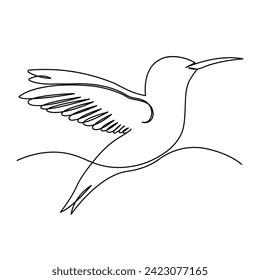 Dibujo continuo de una sola línea de la línea de colibrí voladora salvaje ilustración vectorial