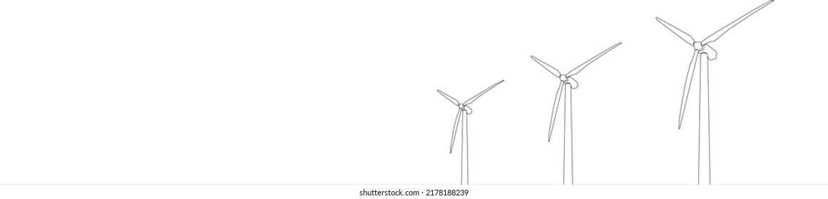 Continuous Single Line Drawing Of Wind Turbines, Renewable Energy Line Art Vector Illustration