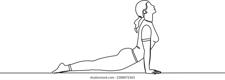 continuous single line drawing of woman in yoga pose, line art vector illustration