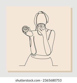 Continuous single line drawing of woman hold and eat hamburger fastfood. One line art of diabetes concept. Vector illustration