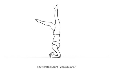 continuous single line drawing of woman handstand in yoga pose, for health, fitness and meditation concept line art vector illustration	
