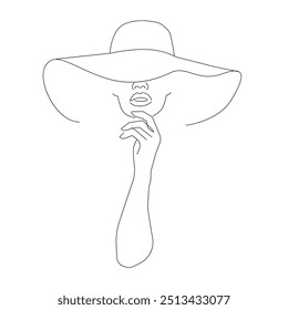 Dibujo continuo de una sola línea de la silueta de la mujer. Retrato femenino de estilo minimalista elegante. Ilustración de moda de una línea de Vector en blanco y negro. Concepto de moda del glamour para el logotipo, arte de la pared, tarjeta, B