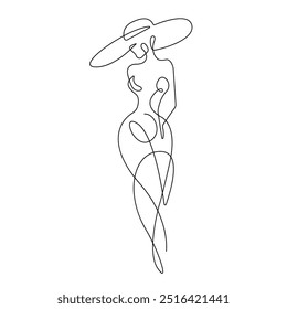 Dibujo continuo de una sola línea de la silueta de la mujer. Retrato femenino de estilo minimalista elegante. Ilustración de moda de una línea de Vector en blanco y negro. Concepto de moda del glamour para el logotipo, arte de la pared, tarjeta, B