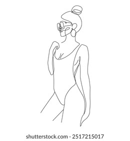 Dibujo continuo de una sola línea de la silueta de la mujer. Retrato femenino de estilo minimalista elegante. Ilustración de moda de una línea de Vector en blanco y negro. Concepto de moda del glamour para el logotipo, arte de la pared, tarjeta, B