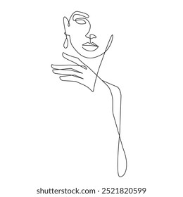 Dibujo continuo de una sola línea de la silueta de la mujer. Retrato femenino de estilo minimalista elegante. Ilustración de moda de una línea de Vector en blanco y negro. Concepto de moda del glamour para el logotipo, arte de la pared, tarjeta, B