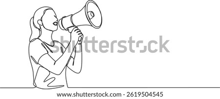 continuous single line drawing of woman using megaphone, line art vector illustration
