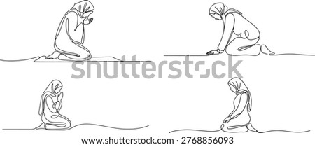 Continuous single line drawing of women Muslim prayer. one line Icon drawing
