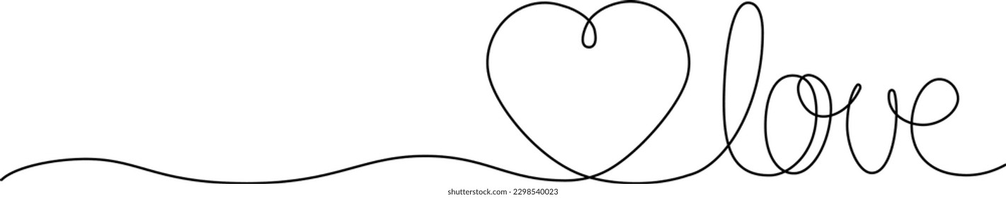 kontinuierliche Einzelzeilenzeichnung des Wortes LOVE und der Herzform, Linie, Vektorgrafik