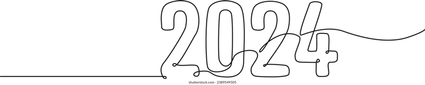 dibujo continuo de línea única del año 2024, ilustración vectorial de arte de línea de año nuevo