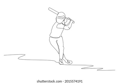 Continuous single line drawing of young energetic man baseball in action hit the ball with a bat - vector illustration. Sport training concept. Modern line draw design for baseball tournament banner