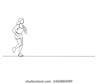 El dibujo continuo de una sola línea de una mujer joven acaba de empezar a trotar. Concepto de entrenamiento deportivo saludable. Ilustración vectorial de diseño