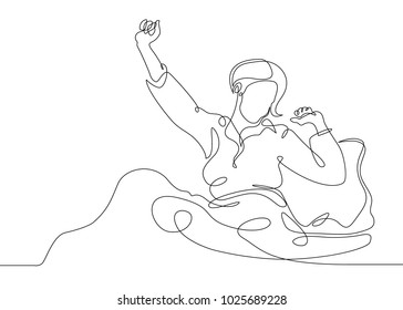 Continuous single line drawn character girl woman in bed wakes up in the morning