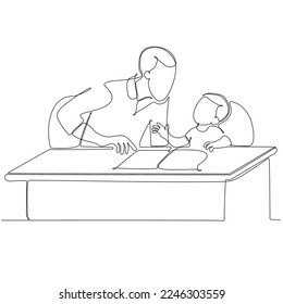 
continuous single line drawn father reading a book to little son hand drawn silhouette illustration. Art line. doodle