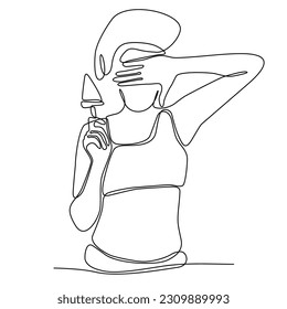 
continuous single line drawn girl eating ice cream hand drawn silhouette. Art line. doodle