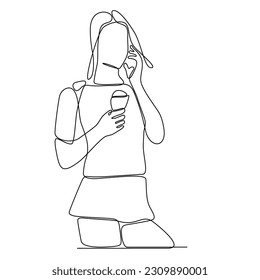 
ununterbrochene Single-Line gezeichnet Mädchen Eis essen handgezeichnet Silhouette. Kunstlinie. Doodle