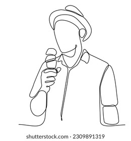 
continuous single line drawn man eating ice cream hand drawn silhouette. Art line. doodle