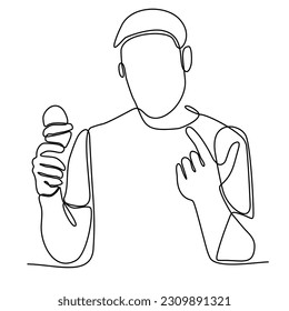 
ununterbrochener, einzeitiger gezeichneter Mann, der Eis mit handgezeichneter Silhouette isst. Kunstlinie. Doodle