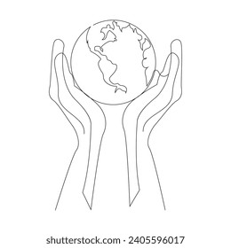 continuous single line earth globe world map outline vector art drawing and world earth day simple design