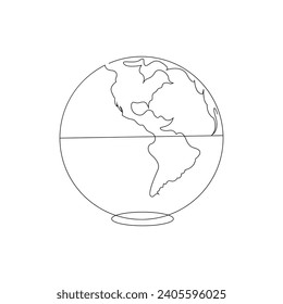 continuous single line earth globe world map outline vector art drawing and world earth day simple design