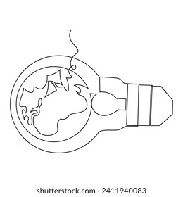 continuous single line earth globe world map outline vector art drawing and world earth hour concept simple design