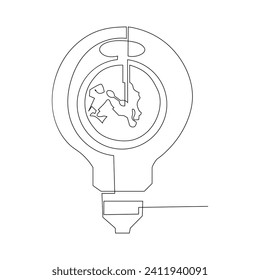 continuous single line earth globe world map outline vector art drawing and world earth hour concept simple design