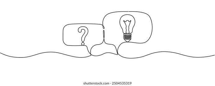 Continuous single line editable illustration of question and light bulb and speech bubbles. Vector Illustration