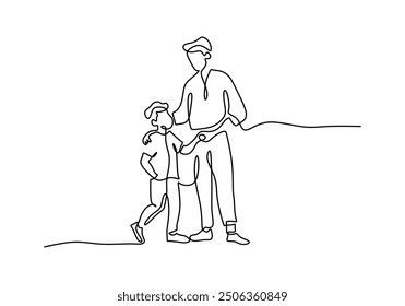 Juego continuo del hijo del padre de la sola línea, fondo blanco. Línea Minimalista Dibujado A Mano Ilustración vectorial De Contorno.