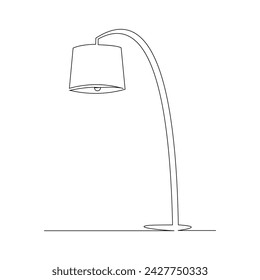 Continuous single line floor lamp decoration interior furniture. One line drawing of Living room with modern furniture vector illustration