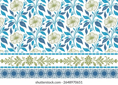 padrão contínuo de linha única floral sem emenda com borda ideal para papel de embrulho elegante, impressão de tecido de algodão e produtos têxteis interiores como cortinas ou tampas de mesa

