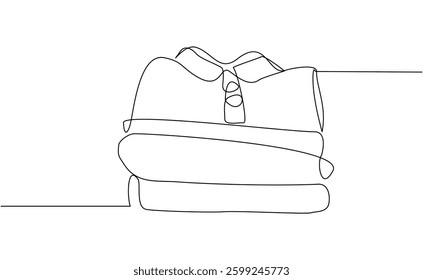Continuous single line of folds stack pile of clothes. Sketch drawing editable stroke laundry household housework concept vector illustration