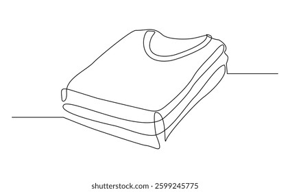 Continuous single line of folds stack pile of clothes. Sketch drawing editable stroke laundry household housework concept vector illustration
