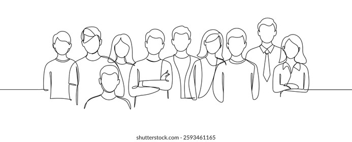 Continuous single line, group of people, management, cooperation, teamwork, company, business illustration line art vector illustration with transparent background.