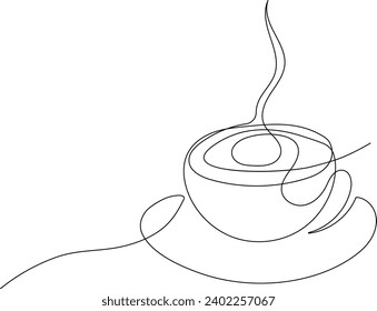 
continuous single line hand drawn cup of coffee with steam vector illustration minimalist design
