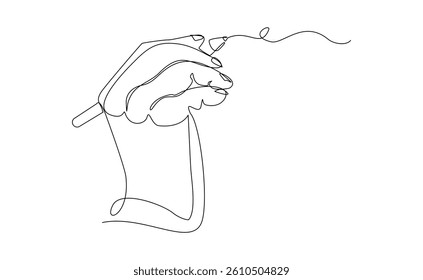Continuous single line hand holding pen pencil write something sign document and diary. Business and school concept sketch drawing editable stroke vector illustration
