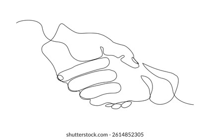 Continuous single line of handshake business agreement gesture. Big deal professional partnership editable stroke vector illustration