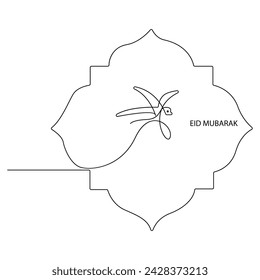 Línea única continua feliz Eid al Fitr arte vector diseño e ilustración