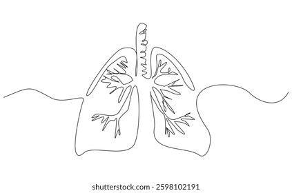 Continuous single line of human lungs organ anatomy cardiology medical concept. Sketch drawing vector illustration editable stroke