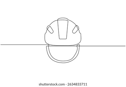 Continuous single line continuous illustration of safety helmet for safe work, ,one line drawing of isolated hard hat, Continuous one line drawing safety helmet.