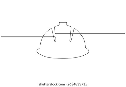 Continuous single line continuous illustration of safety helmet for safe work, ,one line drawing of isolated hard hat, Continuous one line drawing safety helmet.