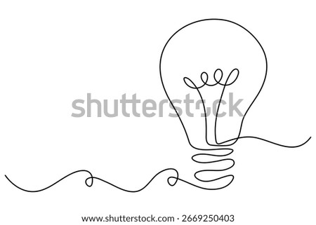 Continuous single line light bulb outline simple lamp vector design
