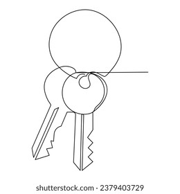 Continuous single line lock key outline vector art  drawing