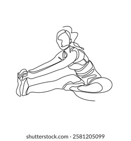 Continuous single line logo art of a woman doing yoga fitness, leg stretching