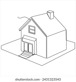 Continuous single line modern house art drawing vector style illustration