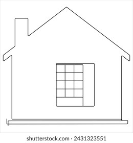 Continuous single line modern house art drawing vector style illustration