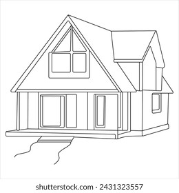 Continuous single line modern house art drawing vector style illustration