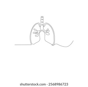 Continuous single line on the anatomy of the lungs. White background Minimalist vector illustration.
