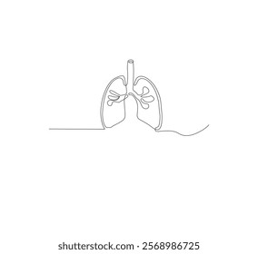 Continuous single line on the anatomy of the lungs. White background Minimalist vector illustration.