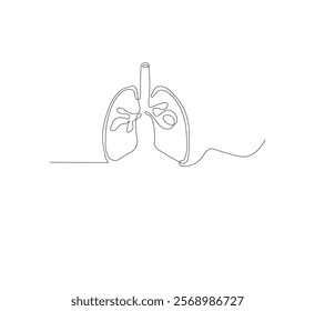 Continuous single line on the anatomy of the lungs. White background Minimalist vector illustration.