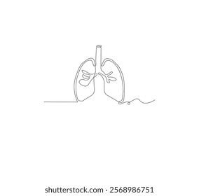 Continuous single line on the anatomy of the lungs. White background Minimalist vector illustration.