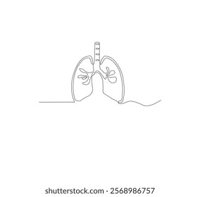 Continuous single line on the anatomy of the lungs. White background Minimalist vector illustration.